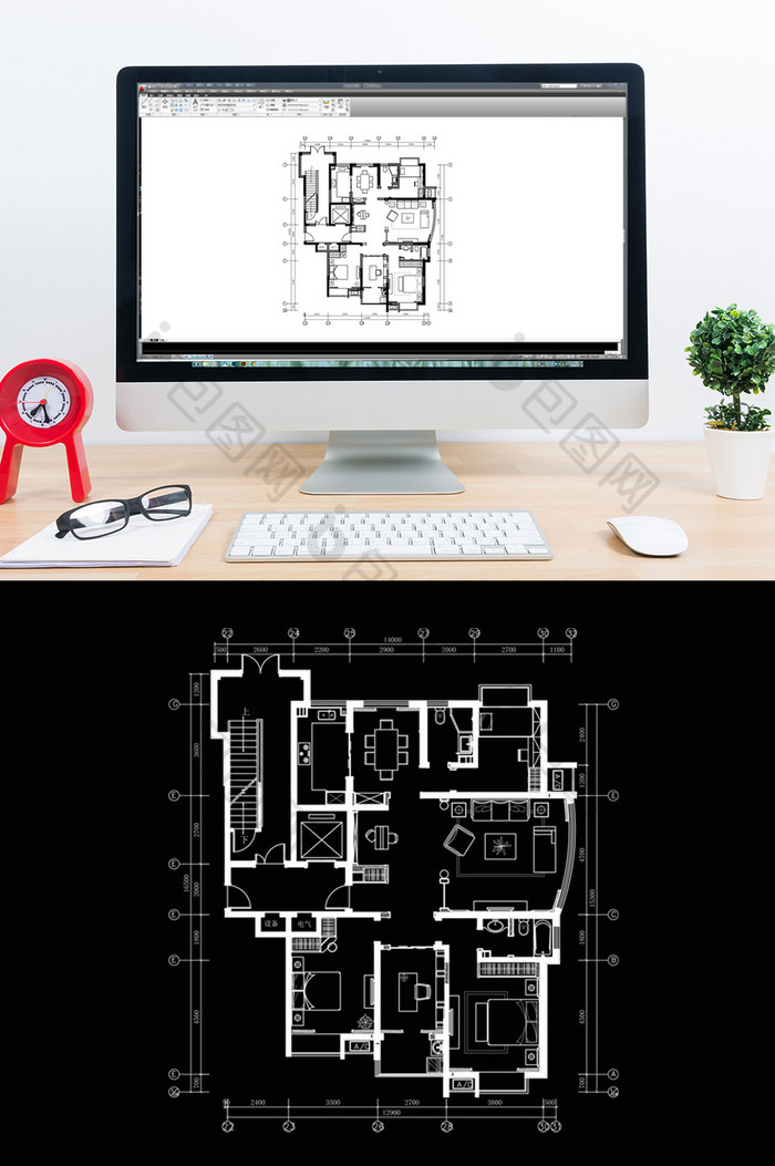 大平层户型四居室CAD平面定制方案图片图片