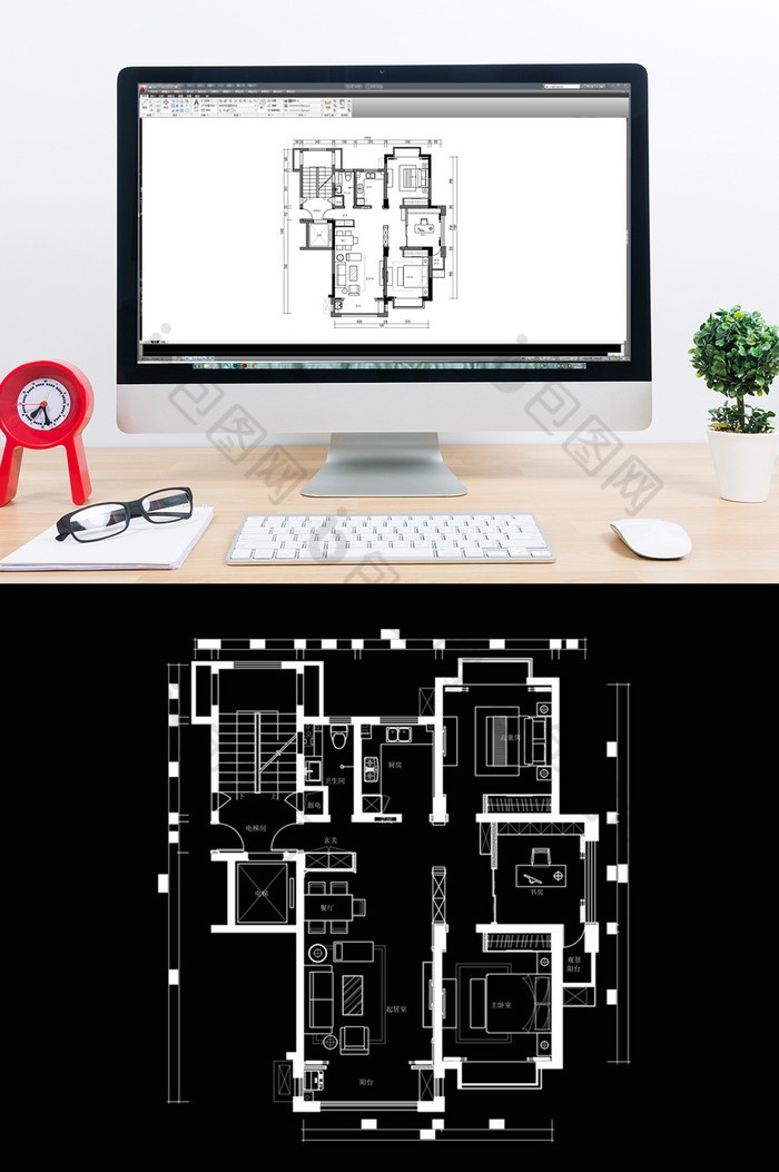 三房户型CAD平面定制设计图片图片