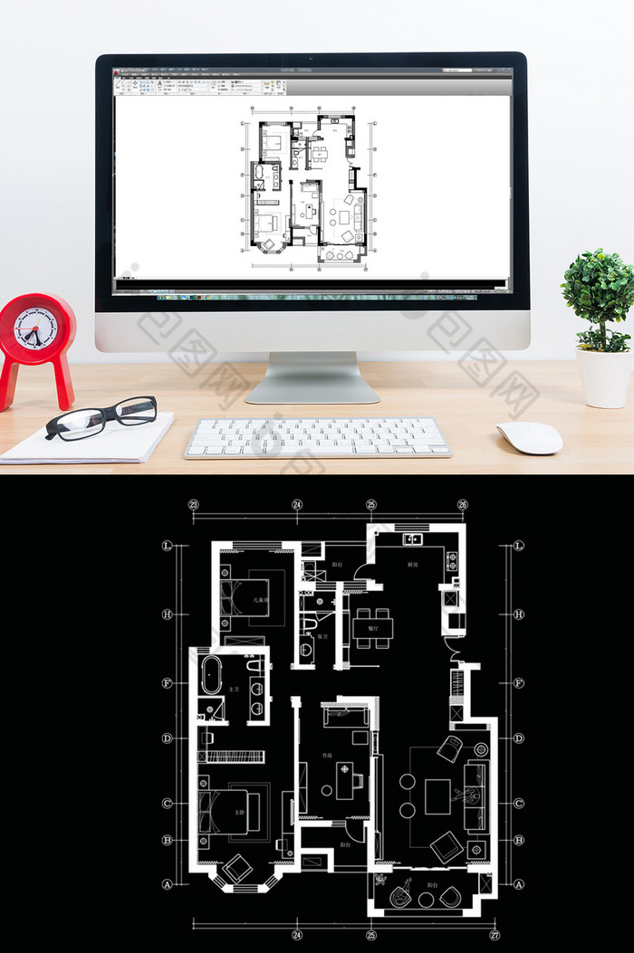 三房户型定制平面方案CAD设计图片图片