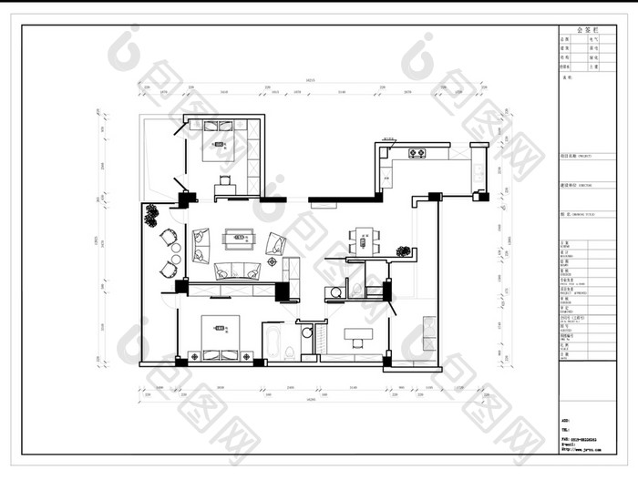 三房户型定制CAD平面设计