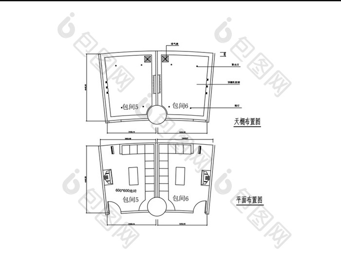 KTV包间平面布置图天花图CAD图纸