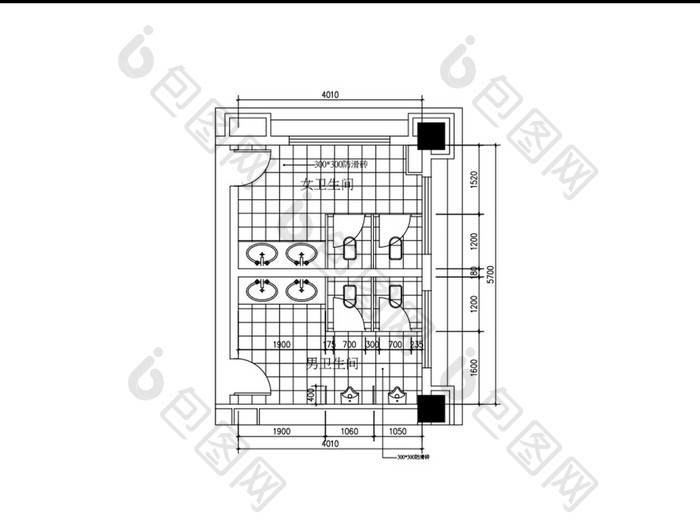 公共卫生间CAD平面图纸