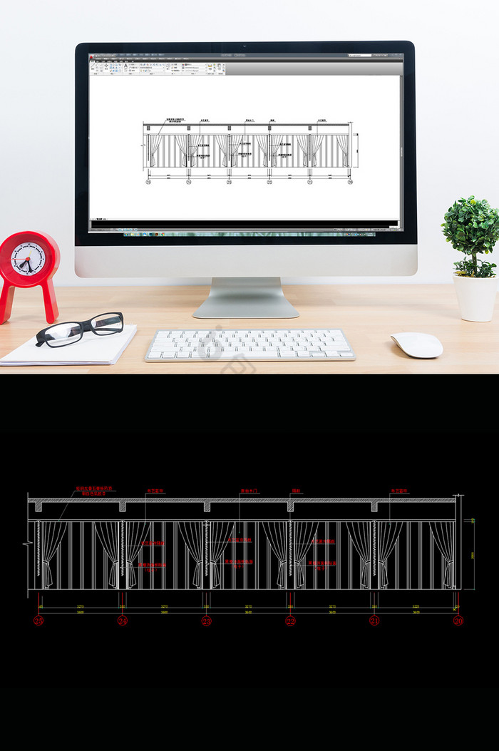 大酒店橱窗窗帘平面CAD图纸图片