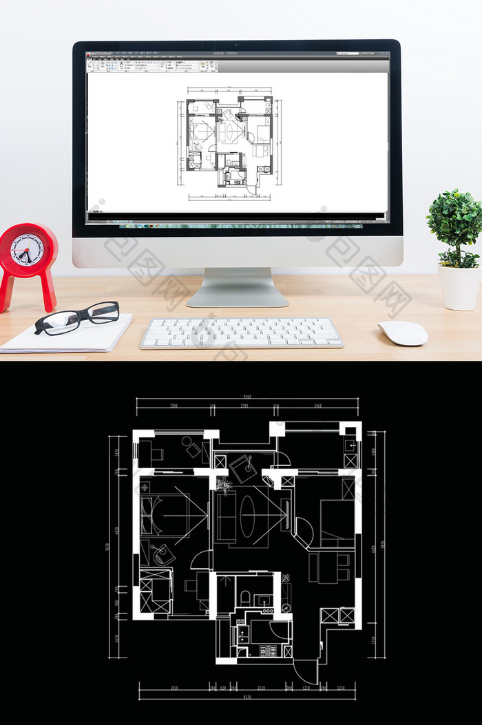 CAD两居室高层户型平面方案