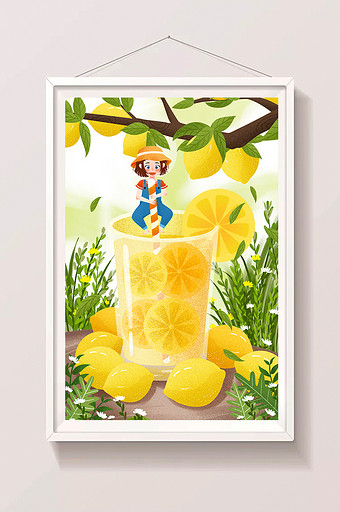 清新节气小暑插画夏季夏日柠檬柠檬水插画图片