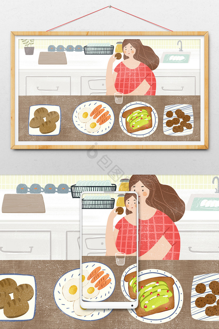 厨房早餐食物插画荷包蛋吐司图片