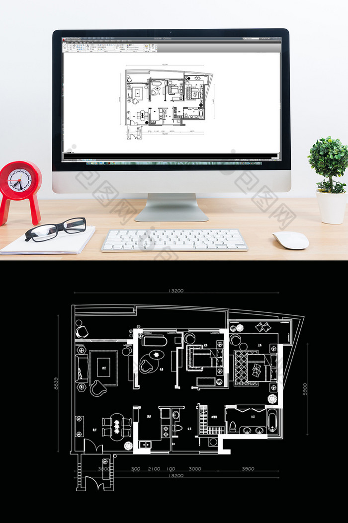 三房户型CAD高层平面定制方案图片图片