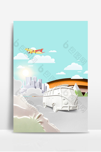 清新白色汽车旅游广告设计背景图图片