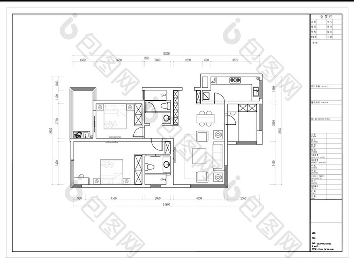 三居室户型小高层CAD平面设计规划