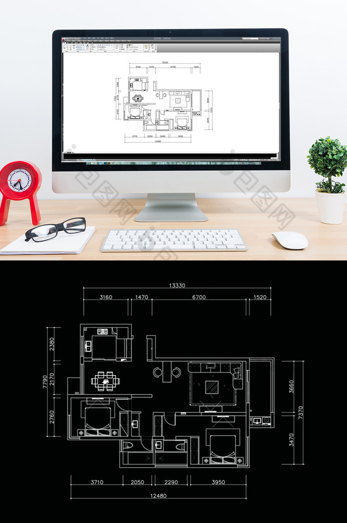 CAD两居室户型定制平面方案设计图片图片
