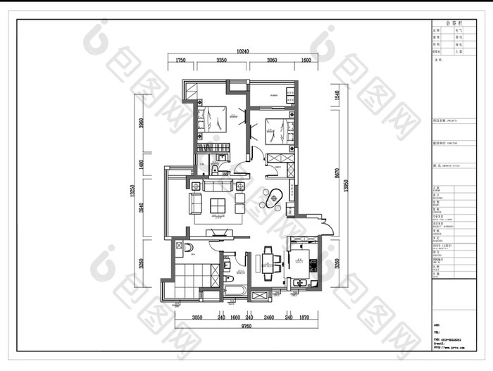 CAD三居室户型定制设计方案