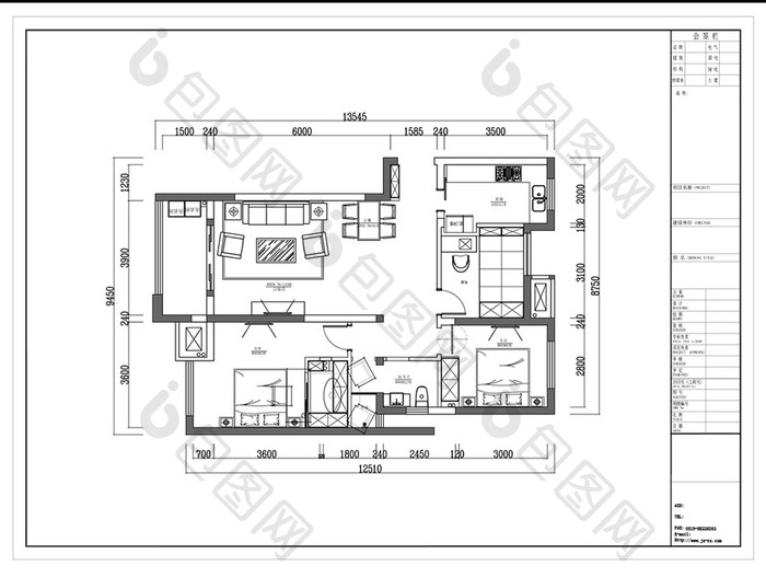 三居室户型定制平面方案CAD