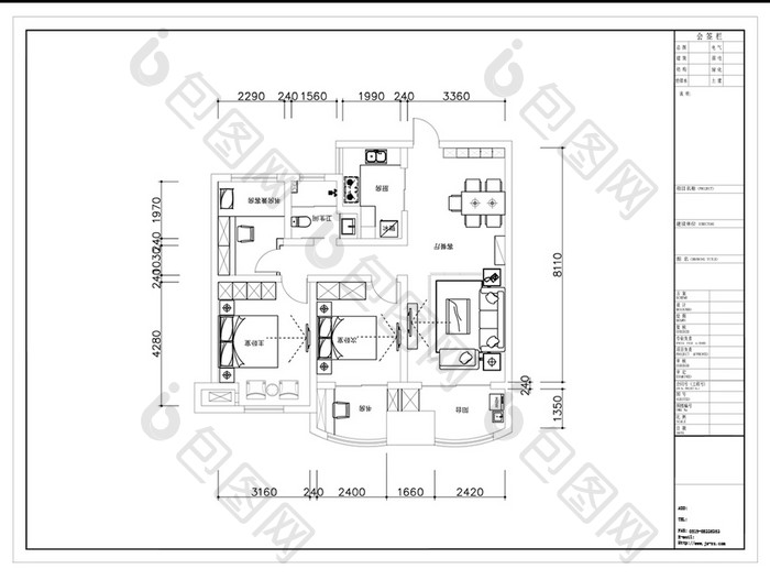 CAD三房户型定制平面方案规划