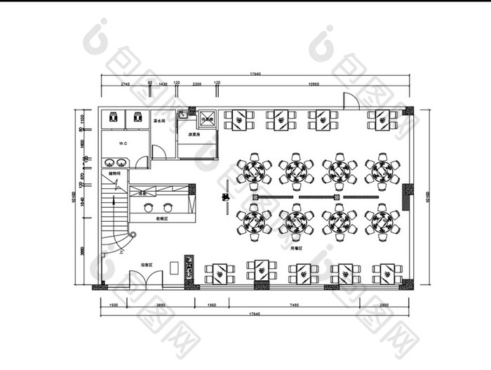 餐厅美食城楼层平面布局图CAD图纸
