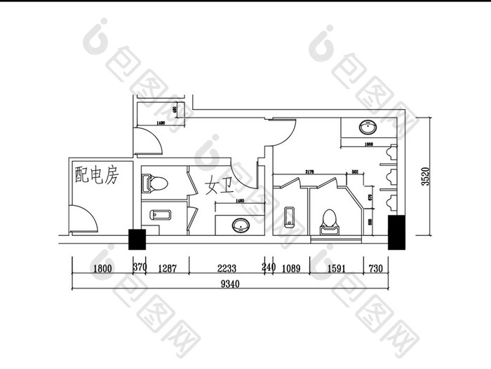 餐饮酒店公共卫生间CAD图纸