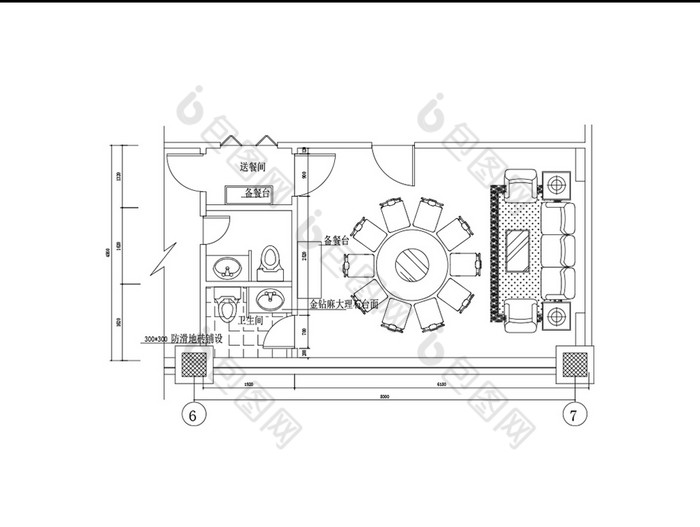 酒店包间平面图cad图纸
