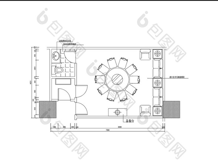 餐饮酒店大包间平面图纸CAD图纸