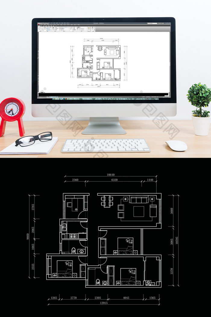 多层三居室户型CAD平面设计图片图片