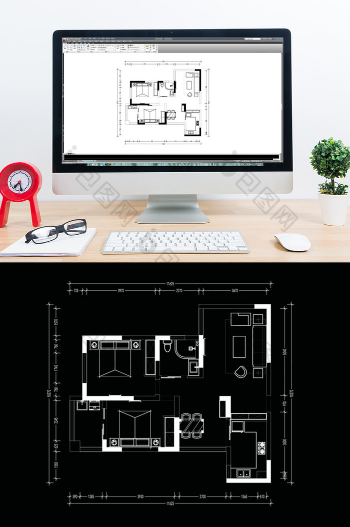 多层两房户型CAD平面方案定制图片图片