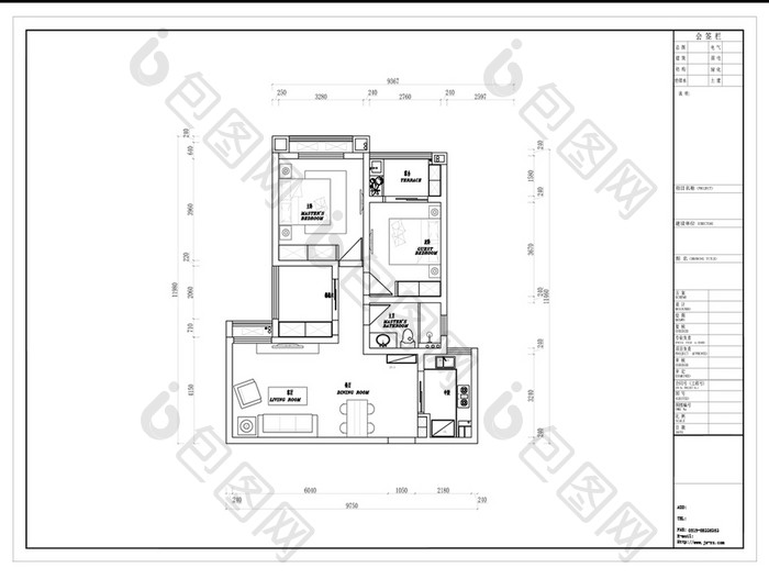 三居室户型定制平面方案规划设计CAD