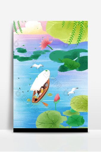 夏日小船戏水女广告设计背景图图片