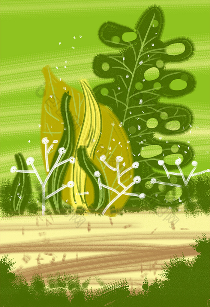 绿色手绘植物风景插画手绘插画背景素材