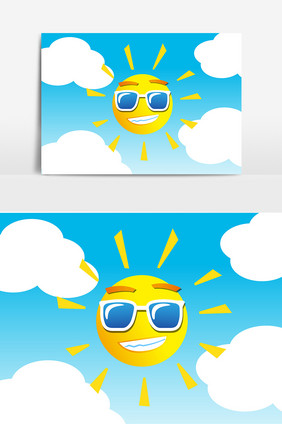戴墨镜的太阳扁平风格手绘卡通矢量元素