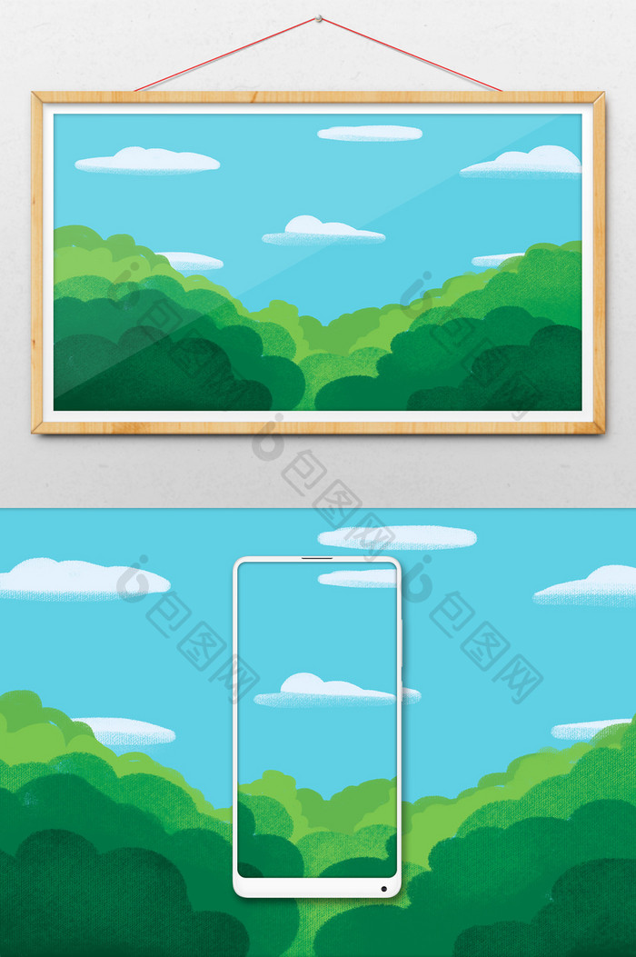 清新卡通扁平风格森林插画背景图