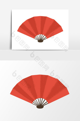 红色中国风扇子手绘平面设计免抠元素图片