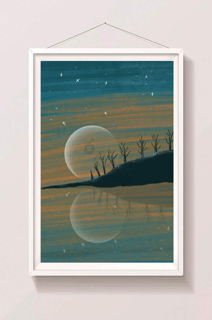 深夜星空和月亮的插画图片