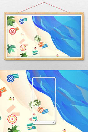 夏日夏至沙滩海滩椰树大海俯视暑假假期插