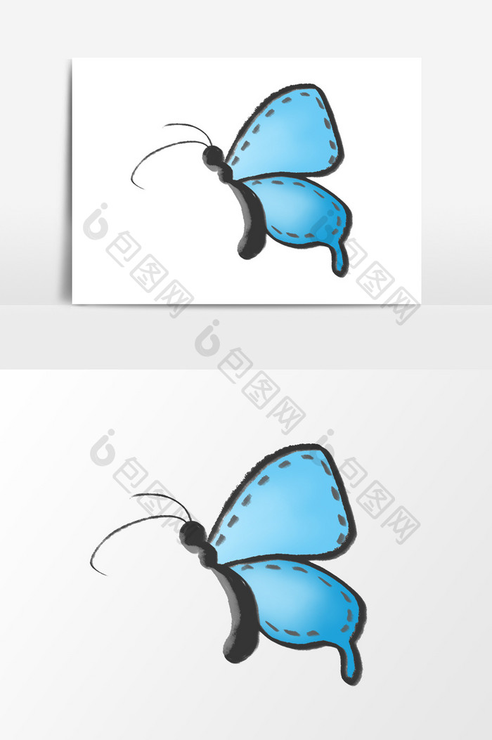 蓝色水彩蝴蝶侧面手绘免抠元素