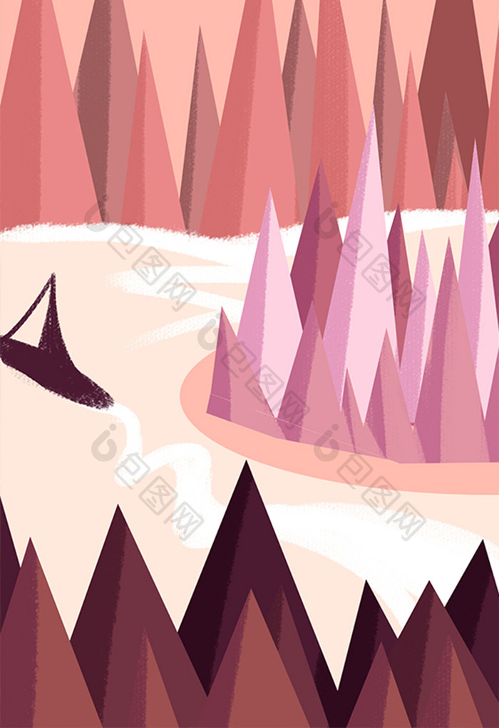 粉色扁平风格树林背景插画