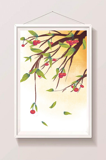 黄色中国风樱桃树背景插画图片