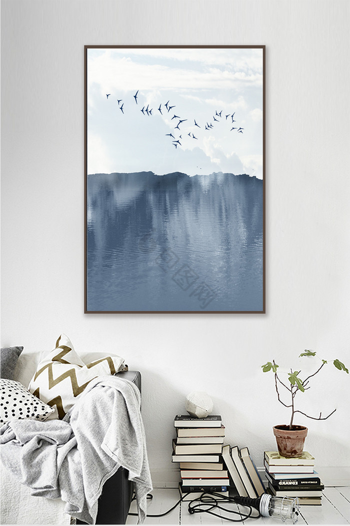 抽象山峰艺术鸟装饰画图片