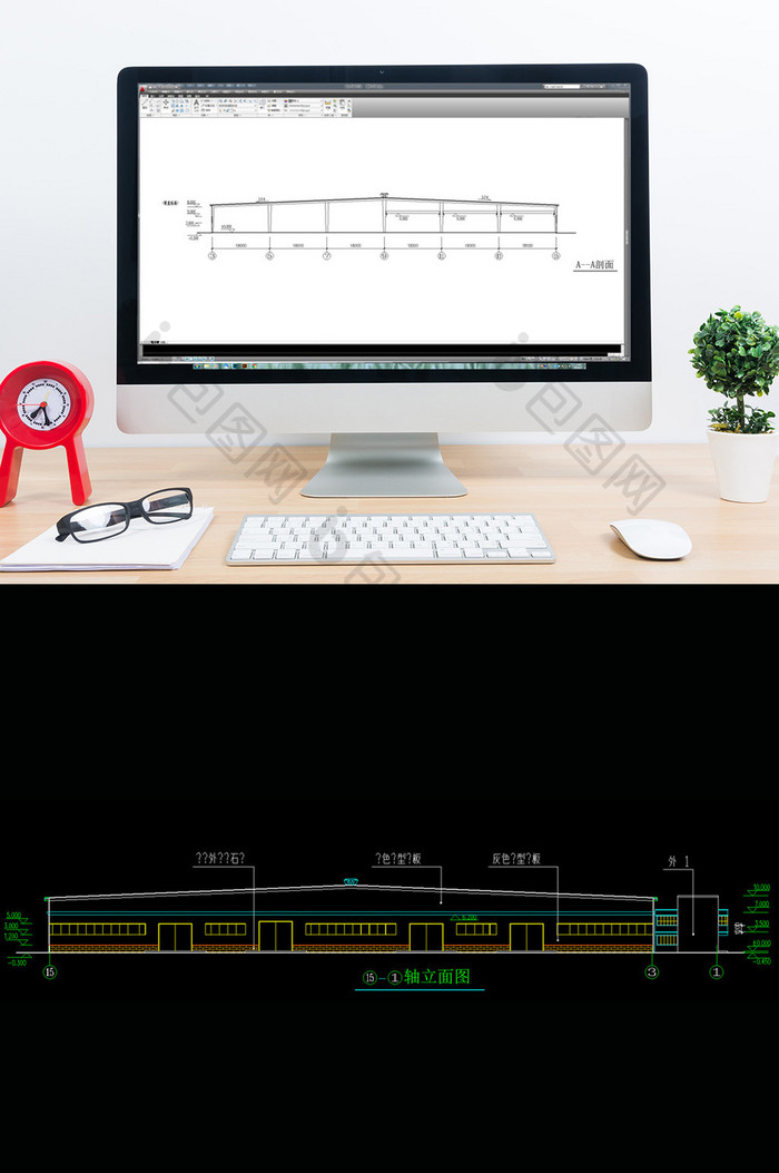 某轻钢厂房平立剖面建筑设计方案图CAD