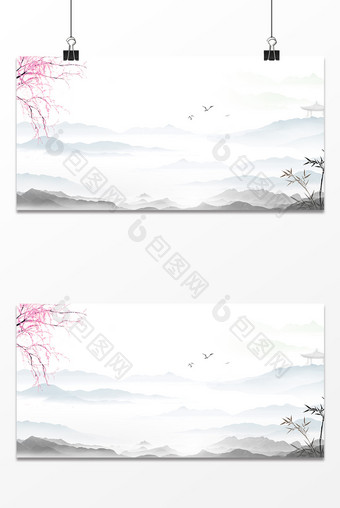 中国风水墨大雁设计背景图图片