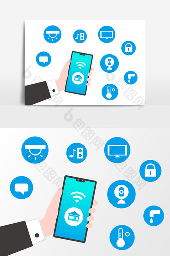 智能家居系统手机图标logo卡通矢量元素图片