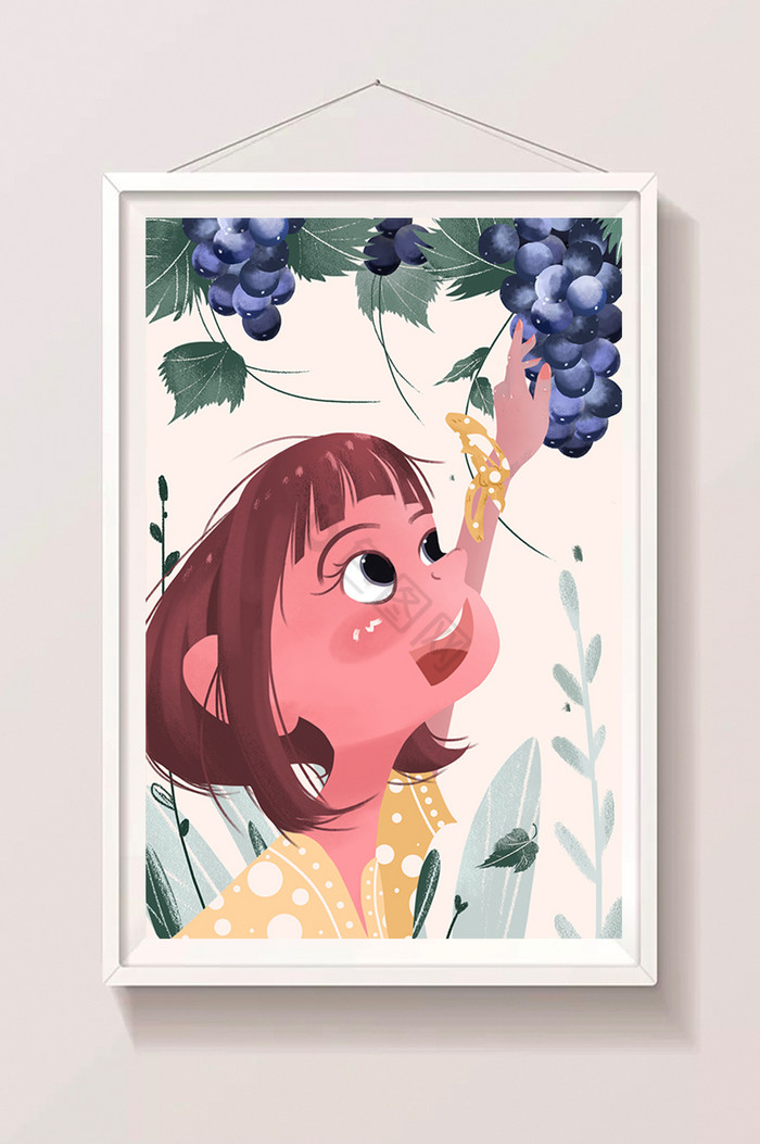 水果度假夏日葡萄少女插画图片