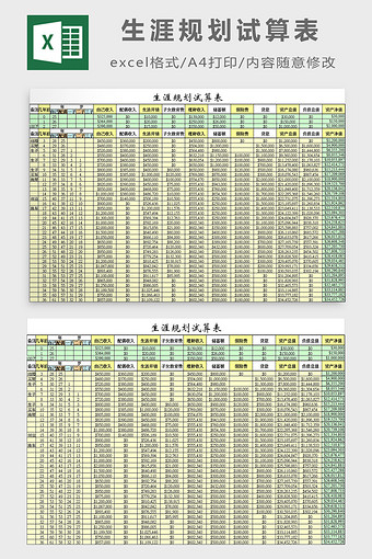 生涯规划试算表excel模板图片