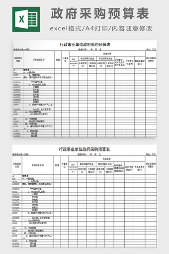 政府采购预算表excel模板图片