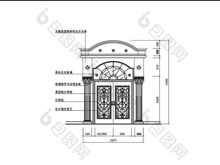 KTV包间大门CAD结构图纸