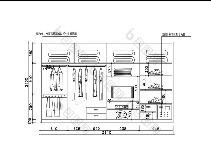 家裝衣櫃架構圖cad圖紙