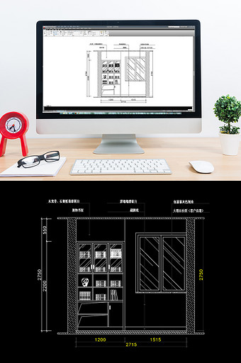 家装书架书柜架构图CAD图纸图片