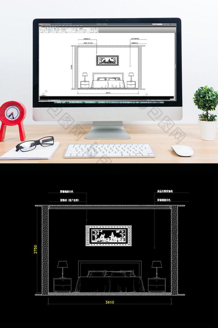 家装卧室里面床头立体CAD图纸