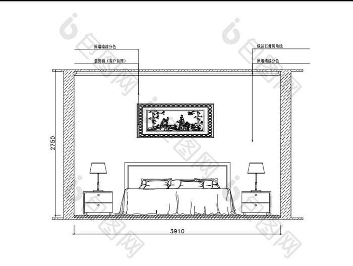 家装卧室里面床头立体CAD图纸