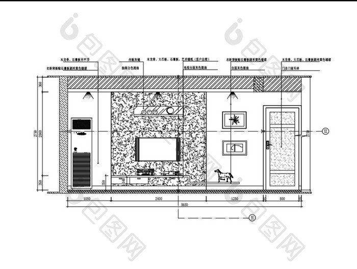 家装客厅电视墙立面CAD图纸