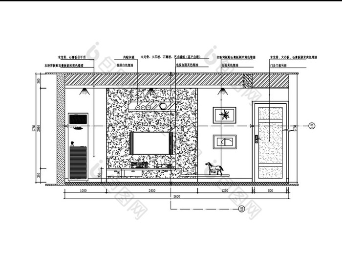 家装客厅电视墙立面cad图纸