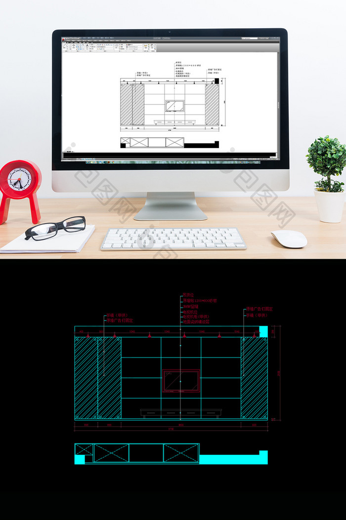家装电视背景墙立面结构图CAD图纸