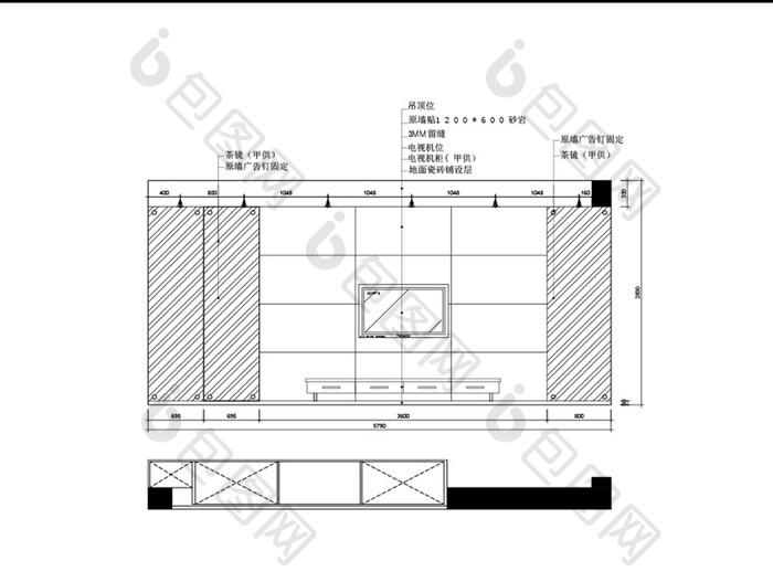 家装电视背景墙立面结构图CAD图纸